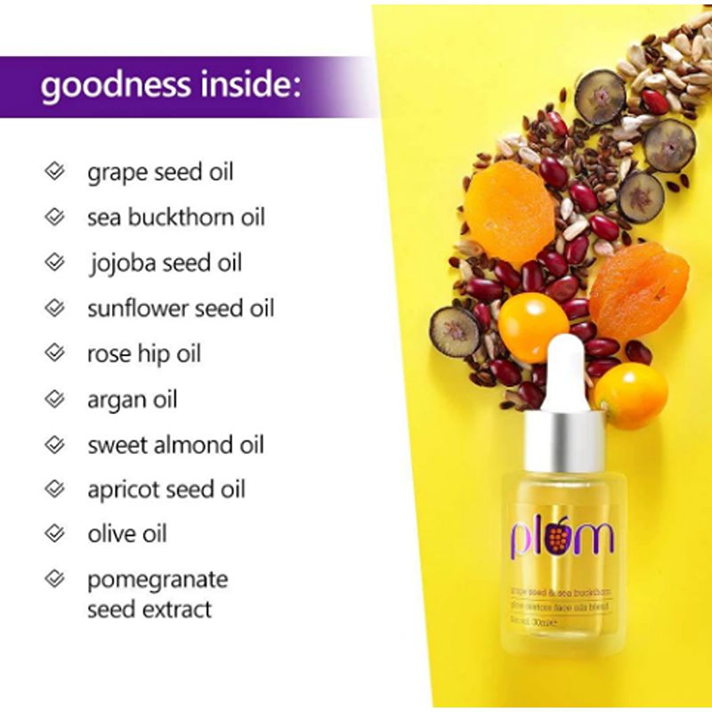 Plum Goodness Grape Seed and Sea Buckthorn Glow-Restore Face Oils Blend - 30 ml - Image 2