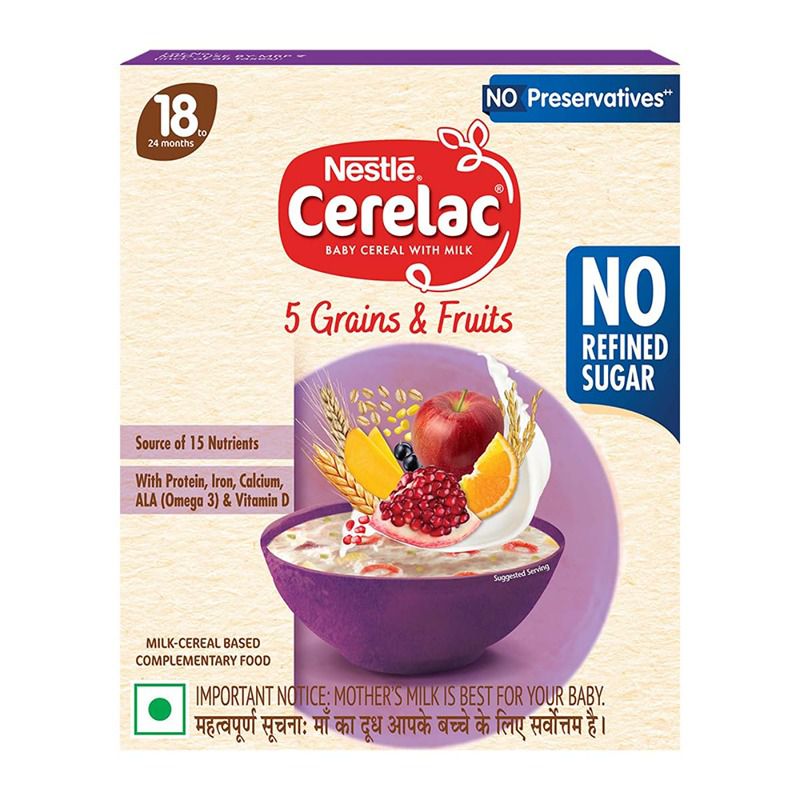 Nestle Cerelac Baby Food Cereal 5 Grains & Fruits For 18 Months - 300 gm