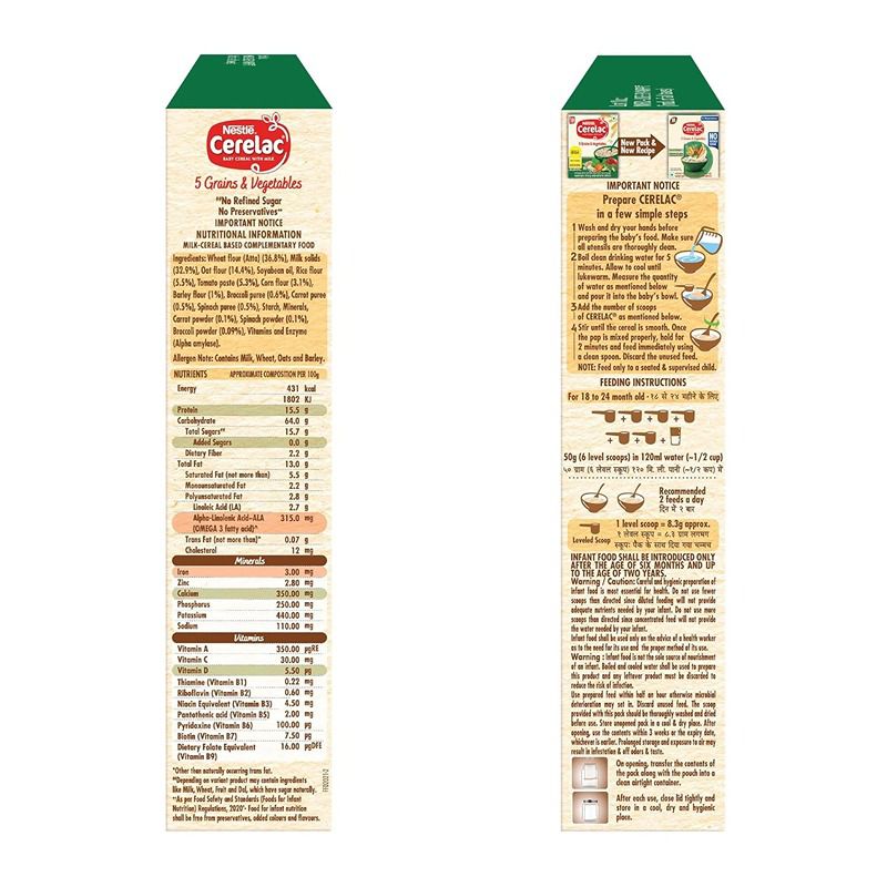 Nestle Cerelac Baby Food Cereal 5 Grains & Vegetables For 18 Months - 300 gm - Image 4