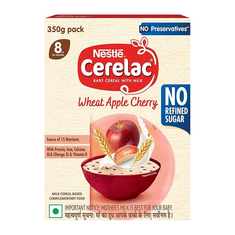 Nestle Cerelac Baby Food Cereal Wheat Apple Cherry For 8 Months - 350 gm