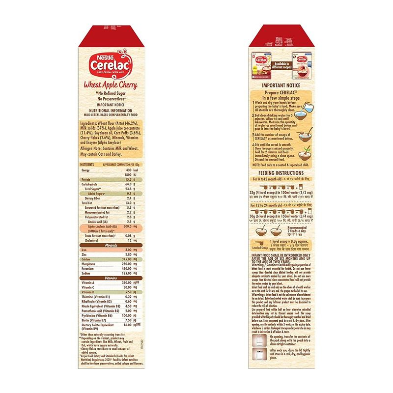 Nestle Cerelac Baby Food Cereal Wheat Apple Cherry For 8 Months - 350 gm - Image 4