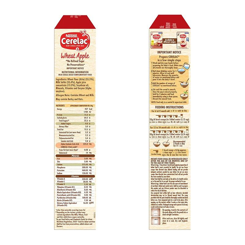 Nestle Cerelac Baby Food Cereal Wheat Apple For 6 Months - 350 gm - Image 4