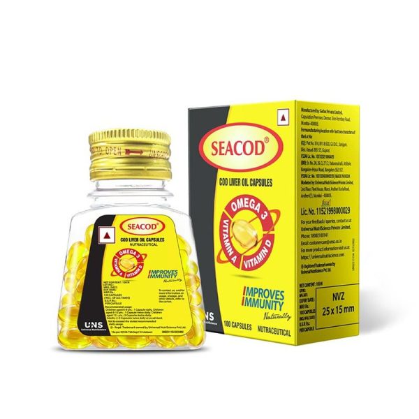 Seacod Cod Fish Liver Oil 100 softgel Capsules With Natural EPA & DHA ...