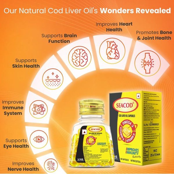 Seacod Cod Fish Liver Oil 100 softgel Capsules With Natural EPA & DHA ...